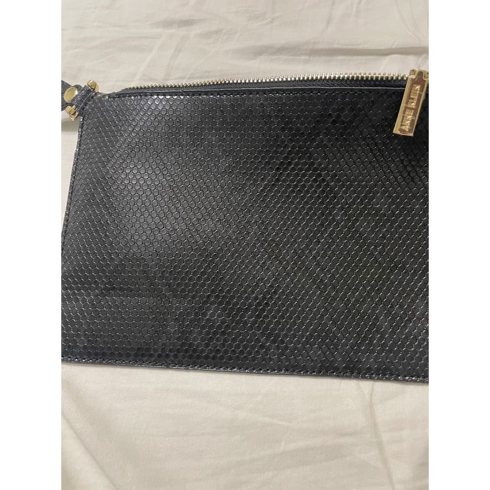 Anne Klein Wristlet Women Small Black Snakeskin Embossed Faux Leather Gold Zip
